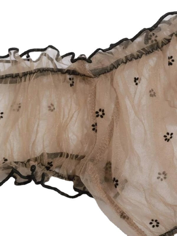 Image of Foreign trade sources European and American new erotic underwear Sexy women's mesh see-through off-the-shoulder bandeau underwear set
